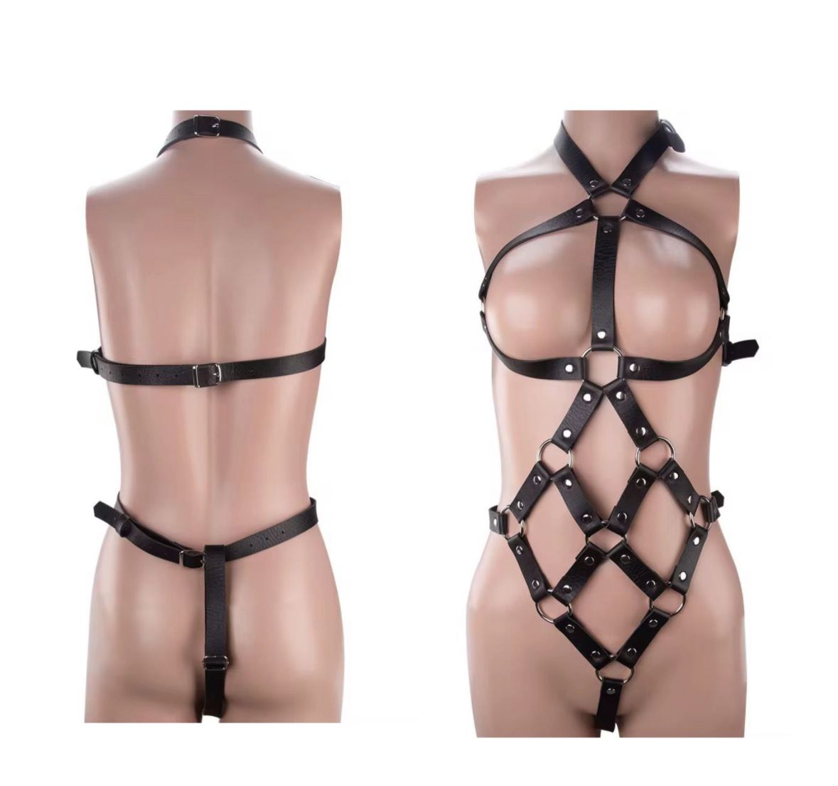 Cuero cuerpo completo Halter enjaulado BDSM Lencería Sexy